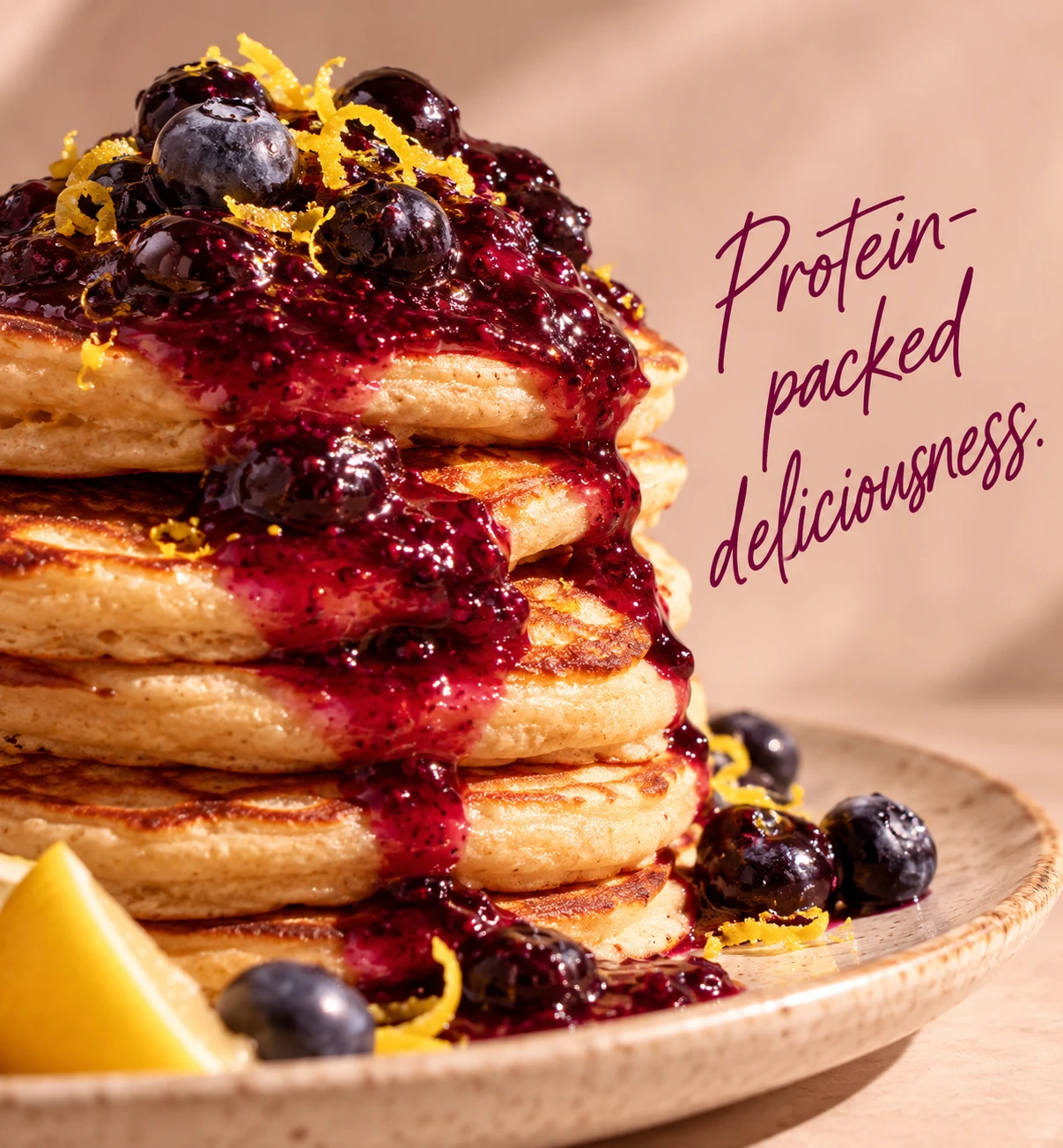 Blueberry Lemon JAMMA pancakes with blueberries and fresh lemon zest